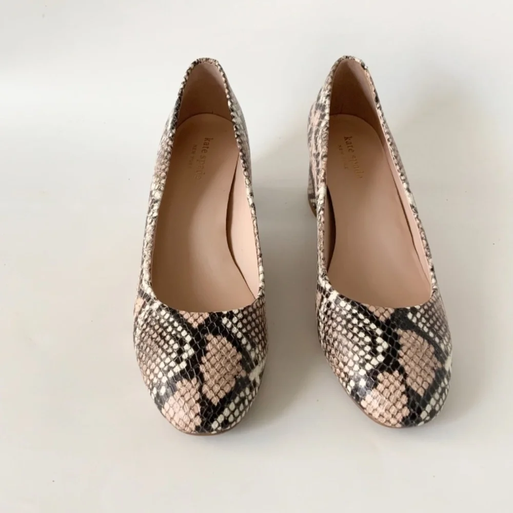 Kate Spade Beverly Snake‑Print Block Heel Pumps Slip‑On Round Toe Shoe Heels 9